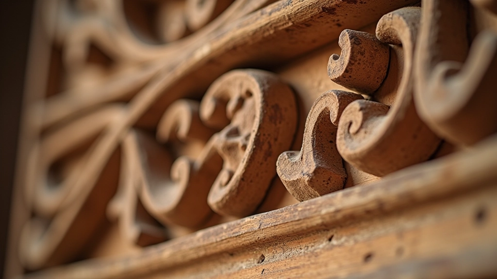 Detalhe de técnicas de carpintaria portuguesa com escultura decorativa em madeira