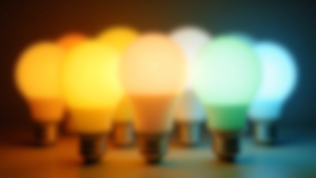 Comparação visual de diferentes tipos de lâmpadas LED com cores e intensidades variadas em fila