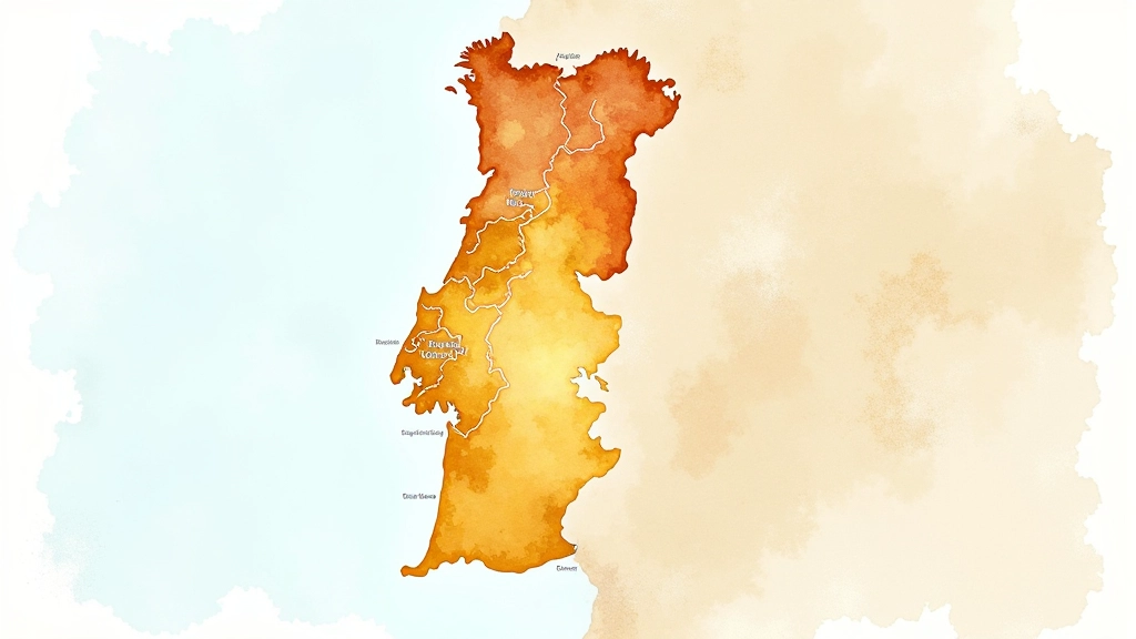 Mapa de Portugal destacando as principais regiões produtoras de móveis artesanais com cores vibrantes
